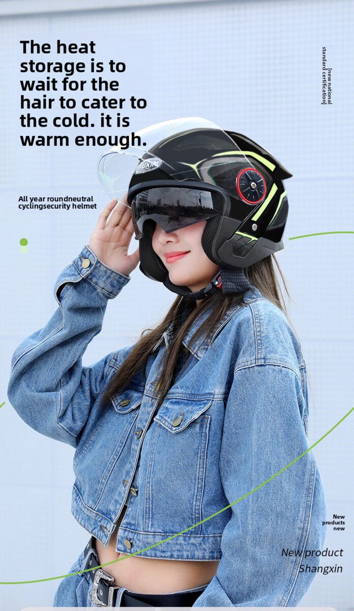 New National Standard Electric Vehicle Women's Four Season Universal Winter Anti Fog And Warm Half Helmet, Men's Double_autovado.com