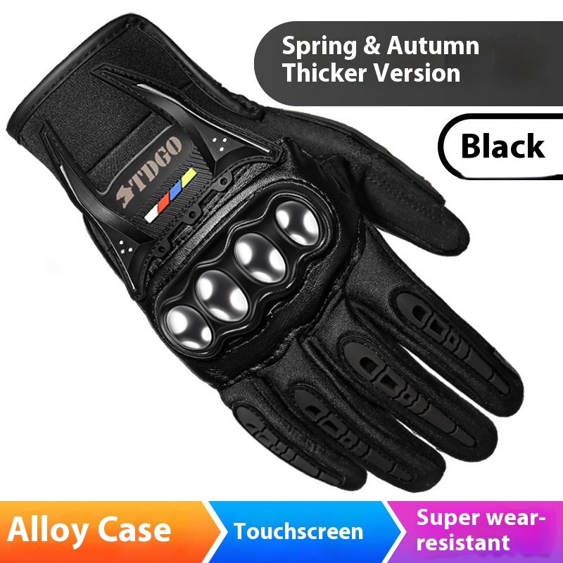 Motorcycle Gloves – All-Season Riding Gloves (Touchscreen, Anti-Slip, PE/Alloy/Carbon Shell, M/L/XL, Black/Red/Green)_autovado.com