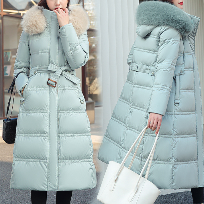 Women's Clothing Winter New Cotton Jacket Large Fur Collar Medium Length Slim Belt Slim Temperament Down Cotton Jacket Women's Jacket_autovado.com