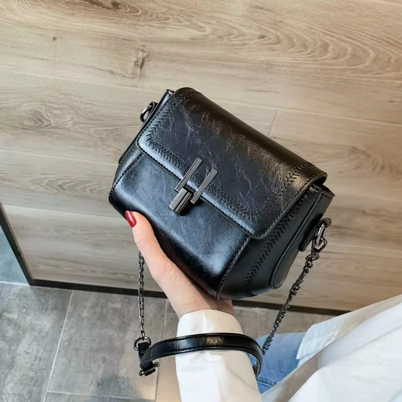 Vintage Trend Women's Crossbody Bag Chain Hasp Zipper PU Leather Square Shoulder Bags Chic Lady Versatile Pack_autovado.com