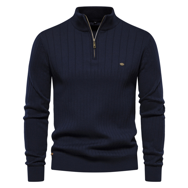 Man's clothing Stand collar men's sweater half zip solid color sweater quality men's wear_autovado.com