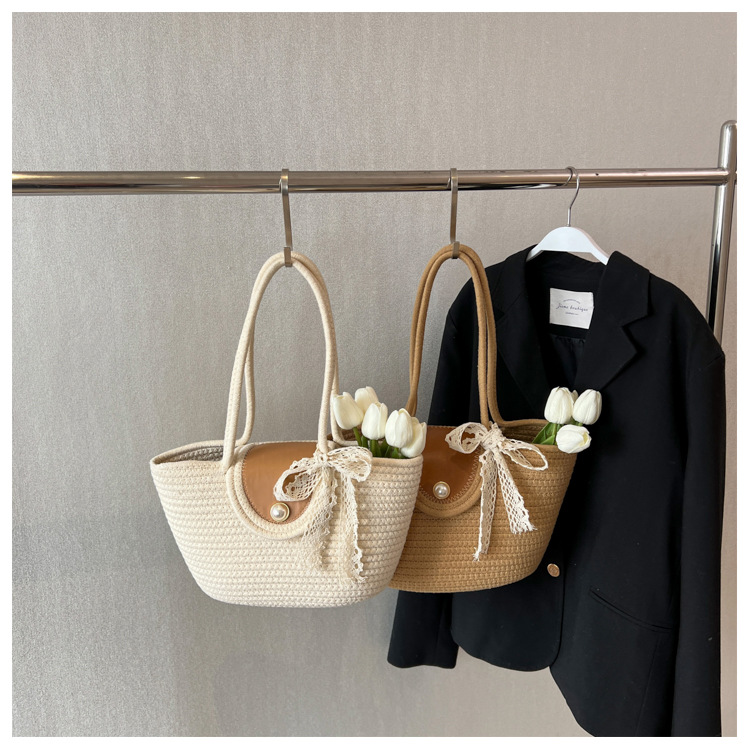 Chic Handbags 2024 New Woven Holiday Shoulder Bag Fashionable and Versatile Large-capacity Tote Bag Beach Bucket Bag_autovado.com