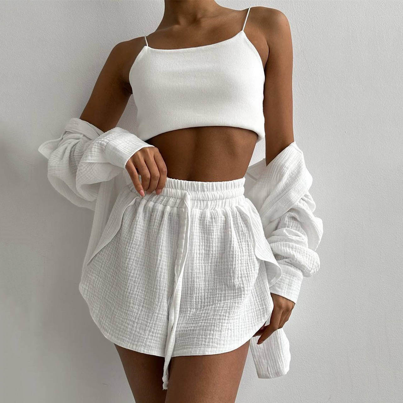 Women's Clothing new arrival lapel loose shirt high waist shorts two piece fashion casual suit_autovado.com