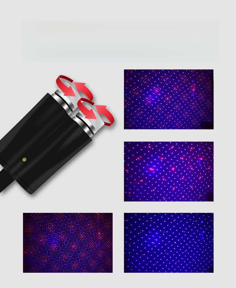 Dual color starry sky USB ambient interior projection light, car roof full of stars, laser rhythm light_autovado.com