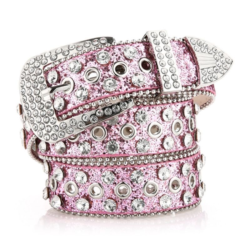 HOT Goth Women PU Leather Straps Rhinestones Belts Cowgirl Y2K Girls Fashion Belt for Jeans Men_autovado.com