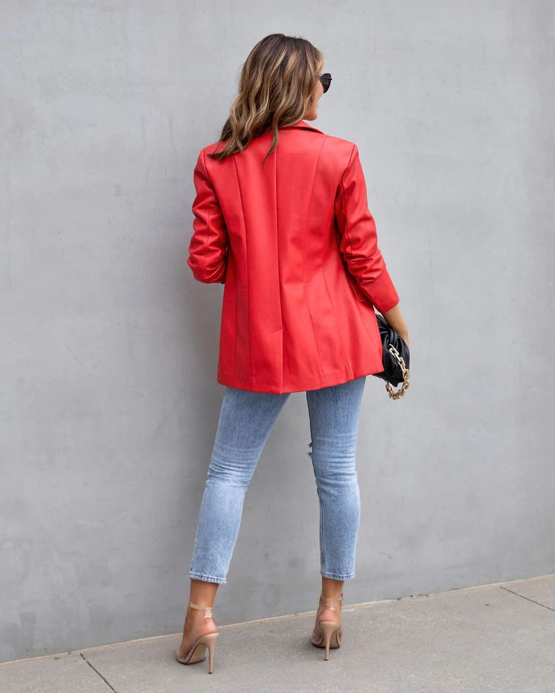 Women's Clothing Street Style Pure Color Casual Fashion Three color Leather Jacket _autovado.com