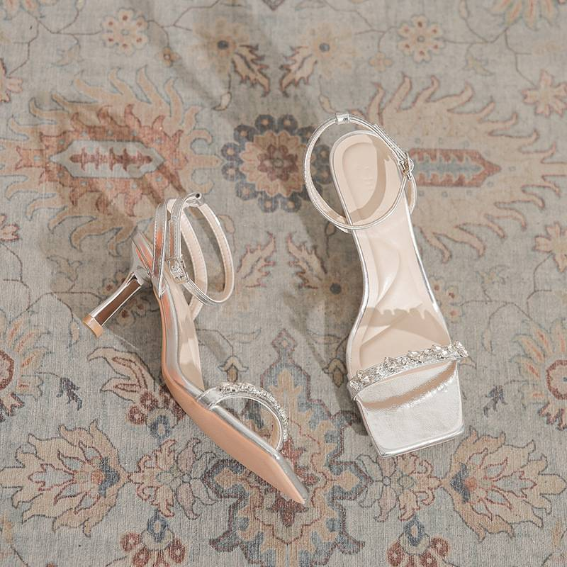 Woman Head Rhinestone Word With Fashion Summer High Heels Sandals For Women_autovado.com