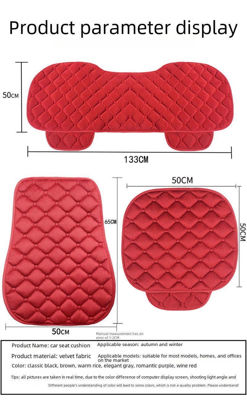 Winter car seat cushion no backrest square embroidered plush tie-free warm three-piece front and rear row single seat cushion_autovado.com