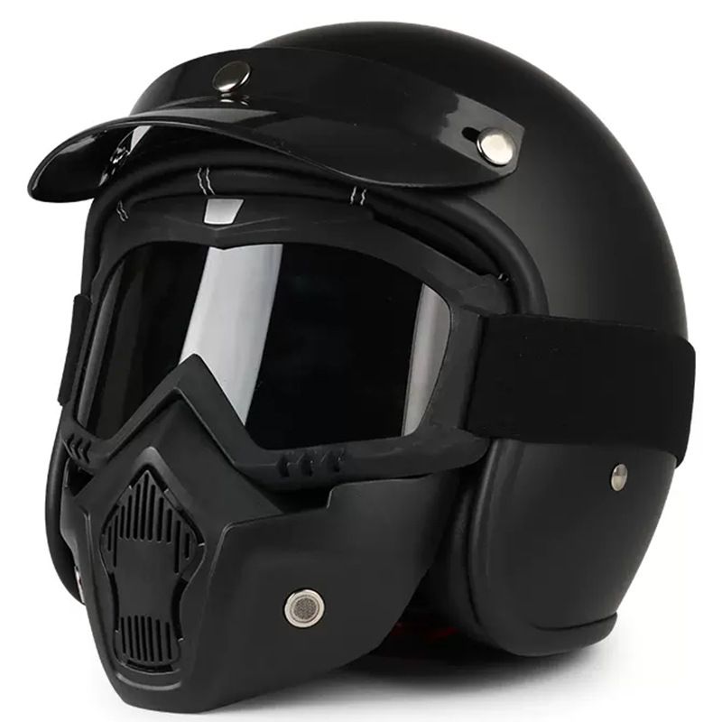 Retro Motorcycle Helmet 3/4 Open Face With Bluetooth & Interchangeable Goggles - ABS Lightweight Safety Helmet For Men & Women_autovado.com
