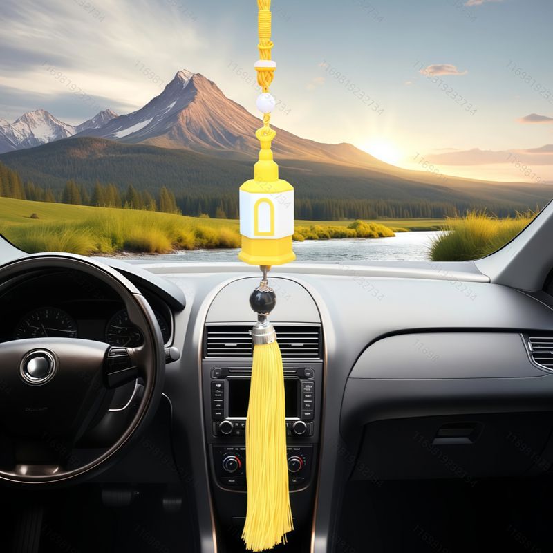 Traditional Chinese Style Car Hanging Ornament - Resin Pendant Decor For Rearview Mirror (Green/Yellow/Black Stone/Architecture Design)_autovado.com