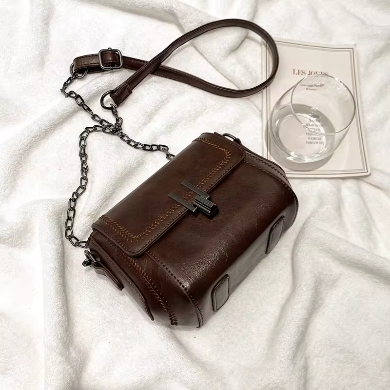 Vintage Trend Women's Crossbody Bag Chain Hasp Zipper PU Leather Square Shoulder Bags Chic Lady Versatile Pack_autovado.com