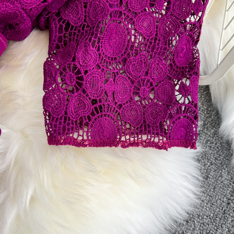 Women's fashion single breasted lace shirt two-piece set high waist a line pleated skirt_autovado.com