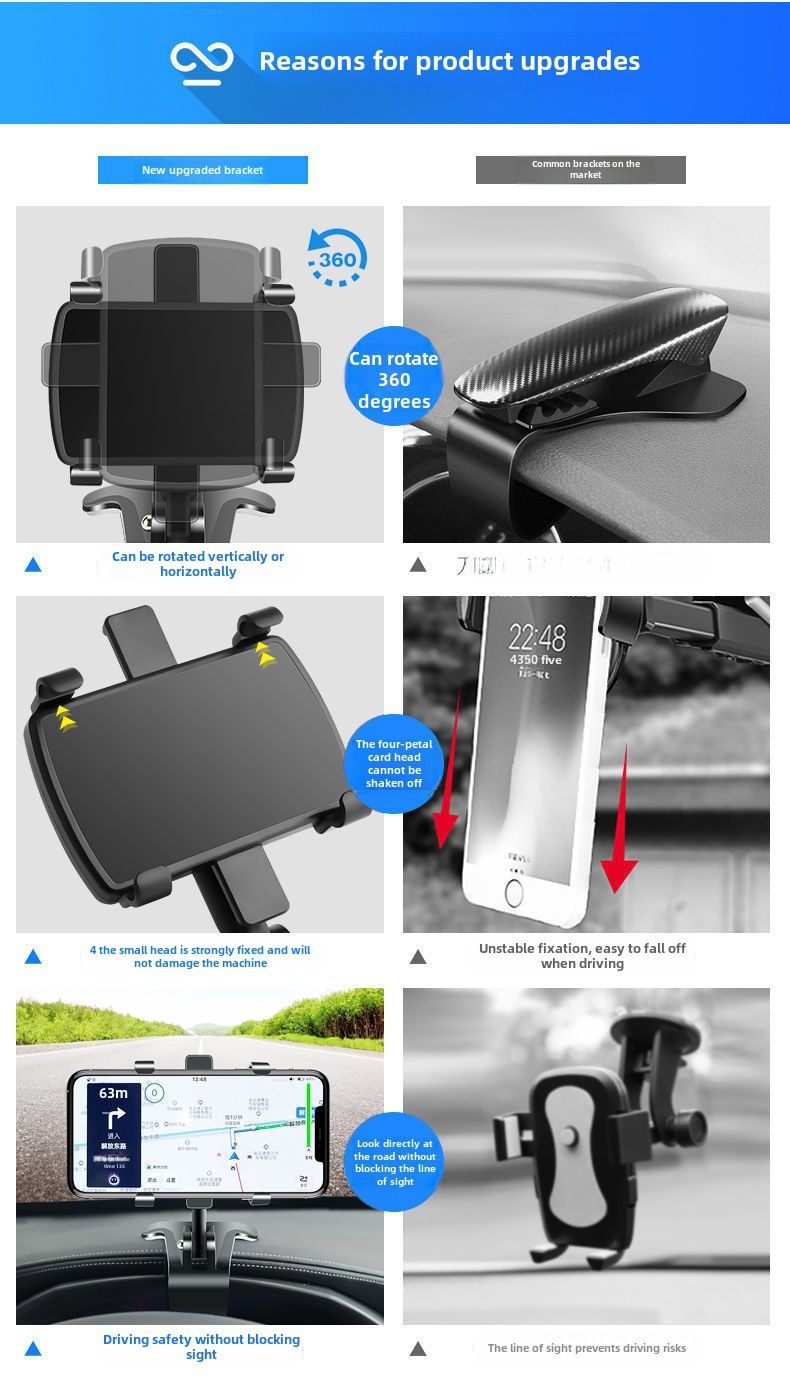 Cross-border car mobile phone bracket car multi-function rotating car dashboard rearview mirror navigation bracket wholesale_autovado.com