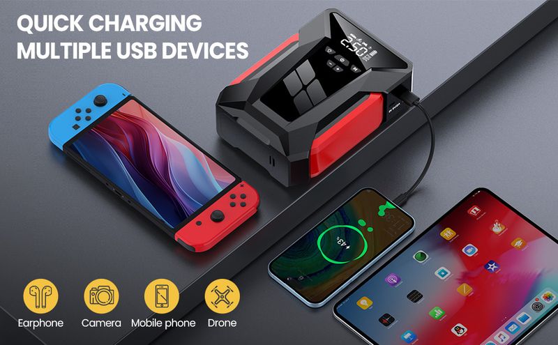 28000 MAh Jump Pump Multi-Function 4In1 Air Compressor Power Bank Battery Starter Start Car Tire Inflator_autovado.com