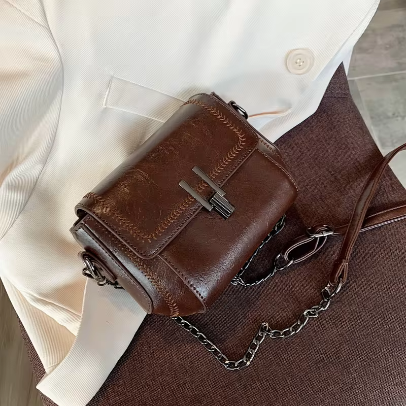 Vintage Trend Women's Crossbody Bag Chain Hasp Zipper PU Leather Square Shoulder Bags Chic Lady Versatile Pack_autovado.com