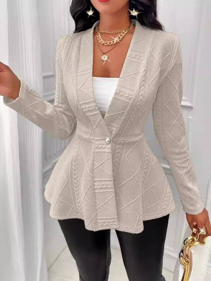 Women's Clothing new casual texture single button green fruit collar long sleeved top jacket_autovado.com