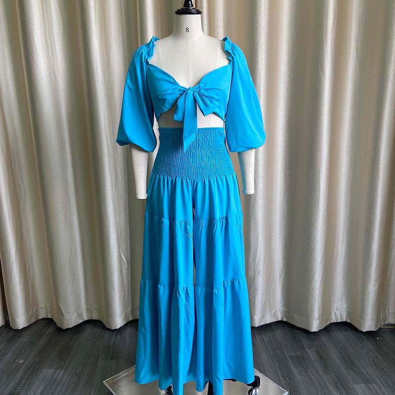 Women's Clothing women's summer fashion casual street suit pleated sexy solid color foreign trade two piece suit_autovado.com