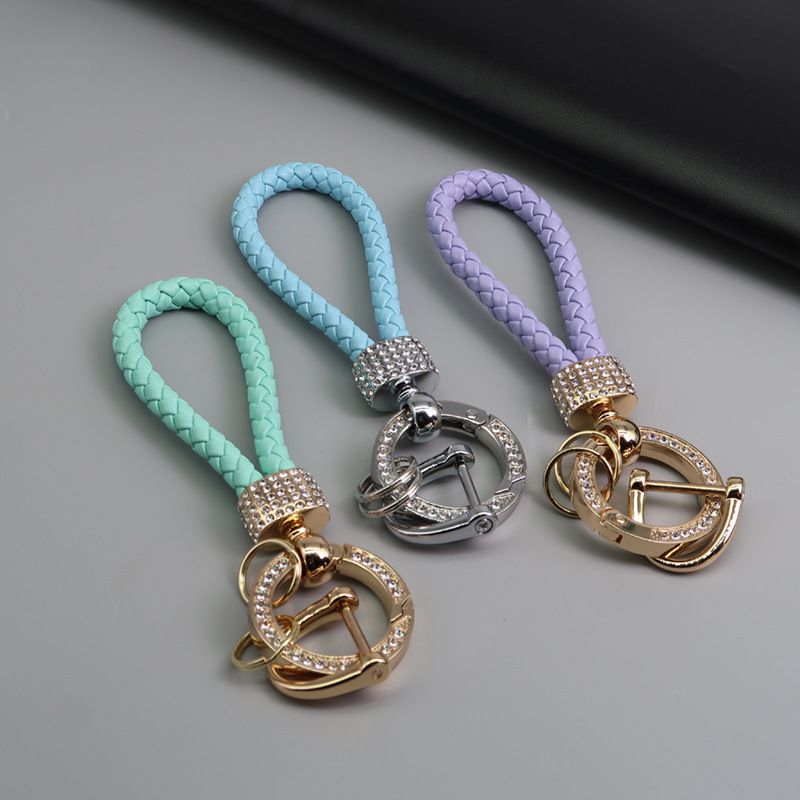 Car Keychain Pendant Diamond-encrusted Keychain Ring Hand Woven Leather Rope Anti-loss D Key Chain_autovado.com