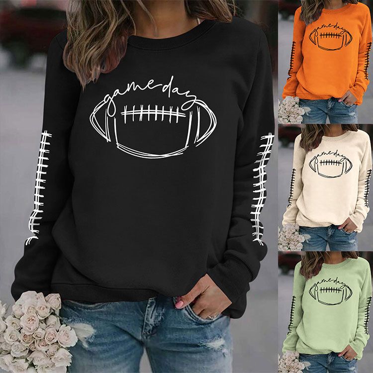 Women's Clothing new autumn game day print fashion sweater spot trend long sleeve_autovado.com