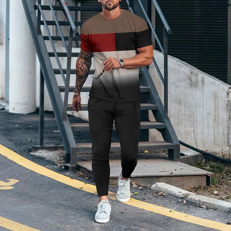 Men's Clothing loose sports suit 3D digital printing personalized fashion short-sleeved trousers_autovado.com
