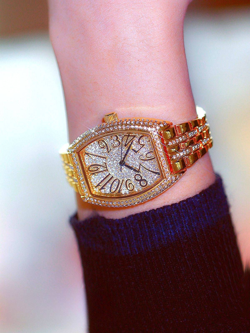 Classic barrel shaped full diamond inlaid luxury women's watch, banquet party jewelry_autovado.com