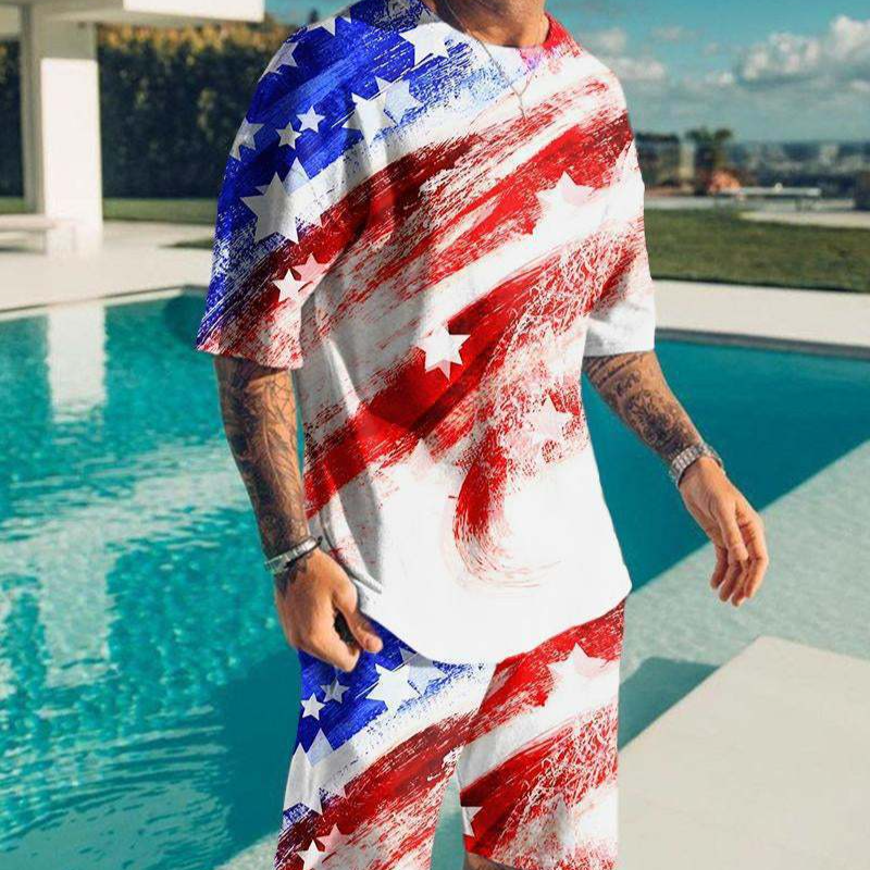Men's Clothing 3D digital printing men's short sleeve beach pants suit trendy T-shirt shorts set_autovado.com
