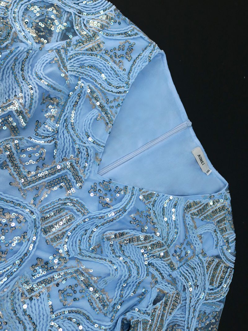 Large size women's V-neck sequined dress Birthday party dress Party dress_autovado.com