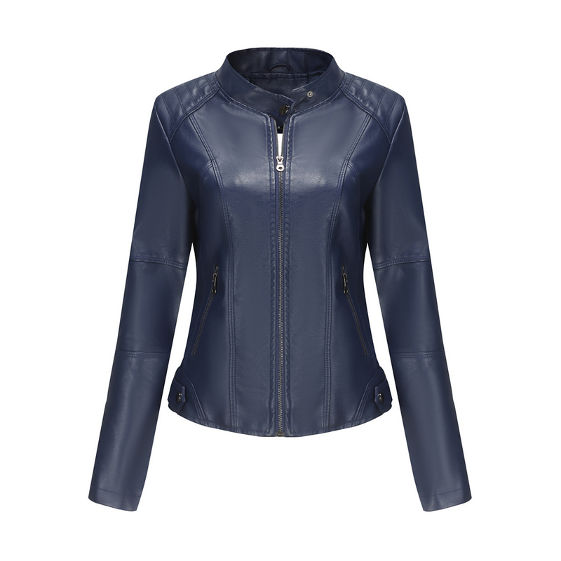 Women's slim jacket Jacket Women's biker jacket large size standing collar leather jacket_autovado.com