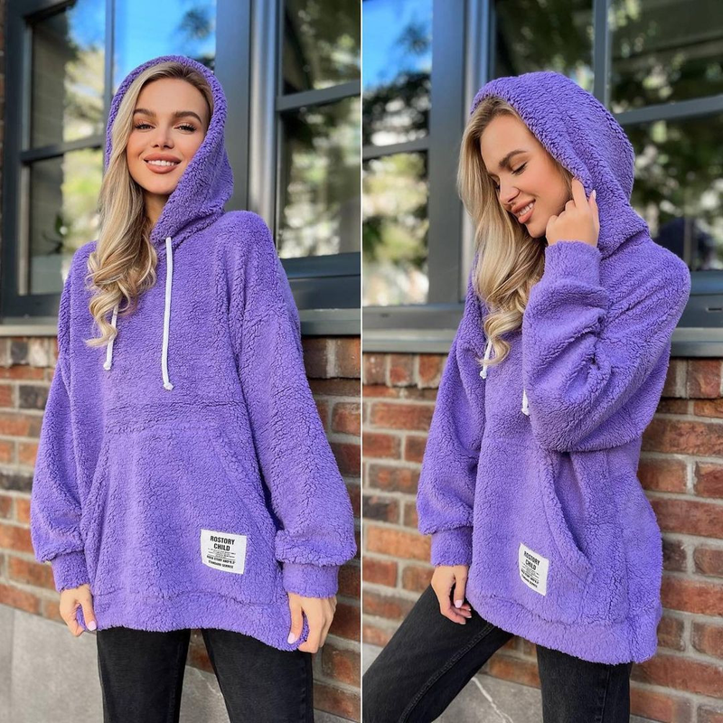 Women's flannel loose hooded long-sleeved pullover plush sweatshirt_autovado.com