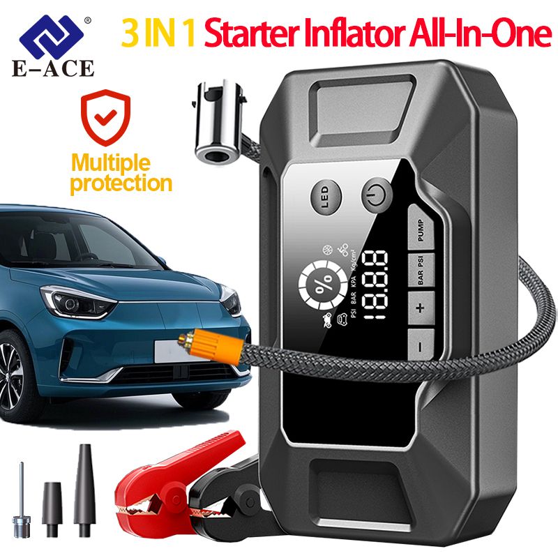 Jump Starter And Tire Inflator, 26000 MAh, Rechargeable USB Emergency Battery Booster With Air Compressor, Multiple_autovado.com