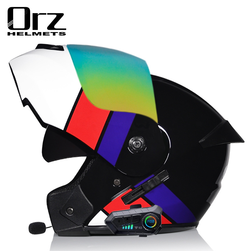 Motorcycle Accessories & Parts Bluetooth Helmet Men's and Women's Flip Up Helmet Personality Cool Double Lens Summer Internet Celebrity Hat_autovado.com