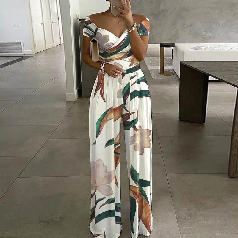2023 Women's Fashion One Shoulder Print Temperament Commuter Casual High Waist Jumpsuit Women_autovado.com