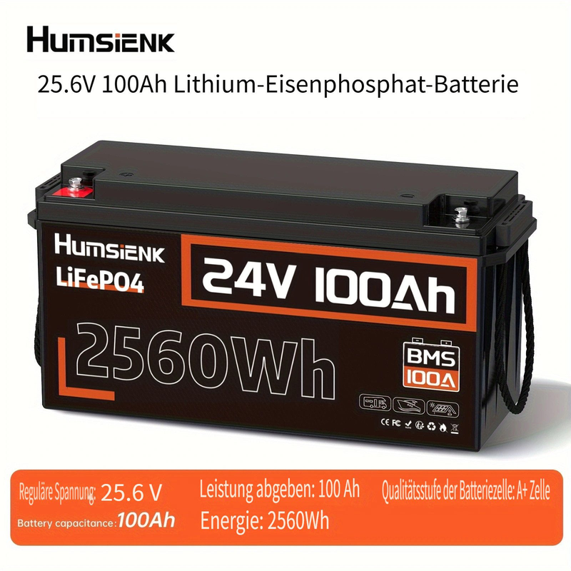 HumsiENK 24V 100Ah LiFePO4 Lithium Battery For Boat Trolling, 100A BMS Battery Pack,low Temperature Protection,solar Cells,energy Storage Power Supply_autovado.com