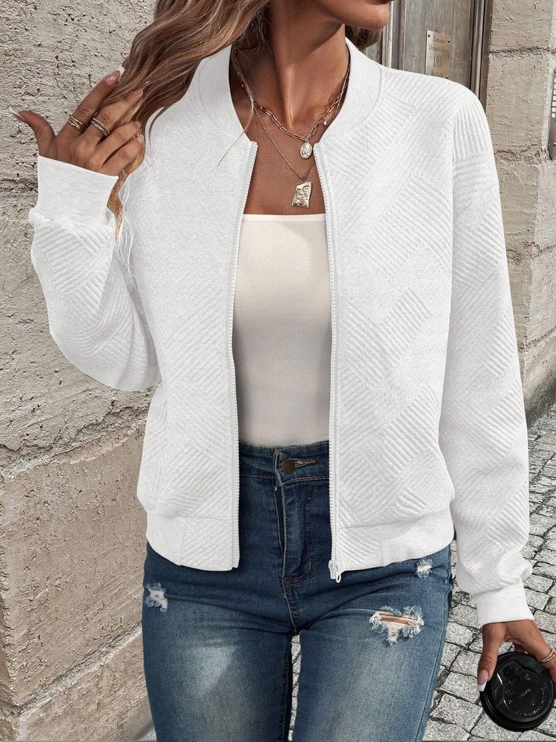 Women's Clothing new solid color zipper jacket baseball collar casual jacket_autovado.com