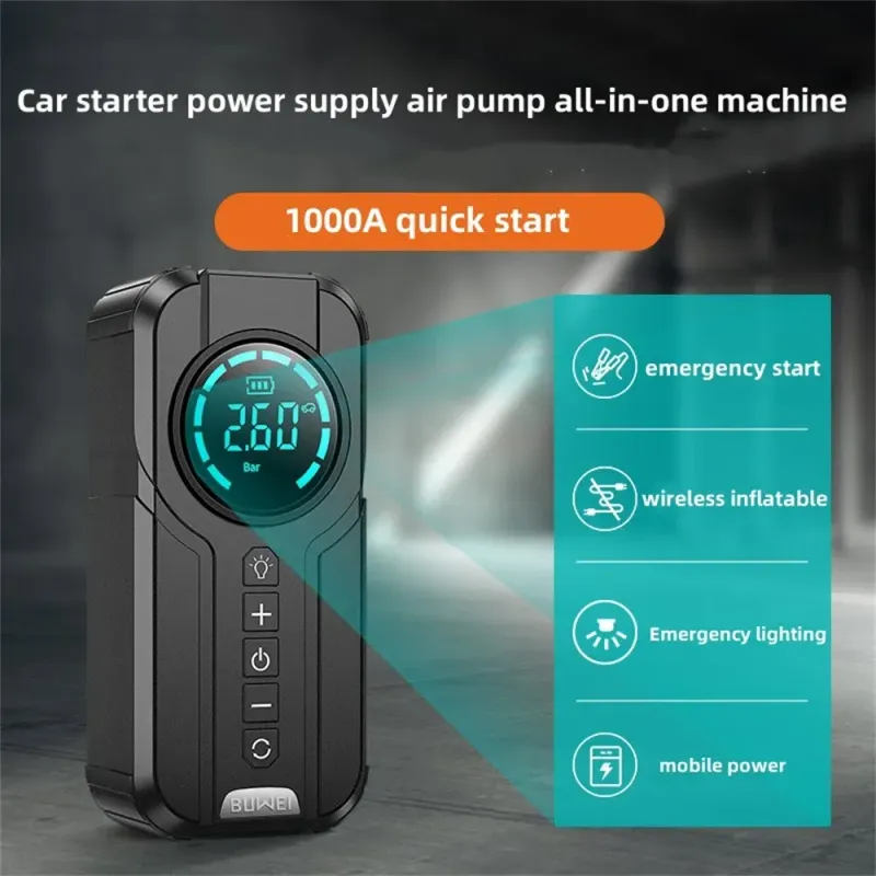 Pump Car Jump Starter Power Bank Lighting Portable Air Compressor Cars Battery Starters Starting Auto Tyre Iator_autovado.com