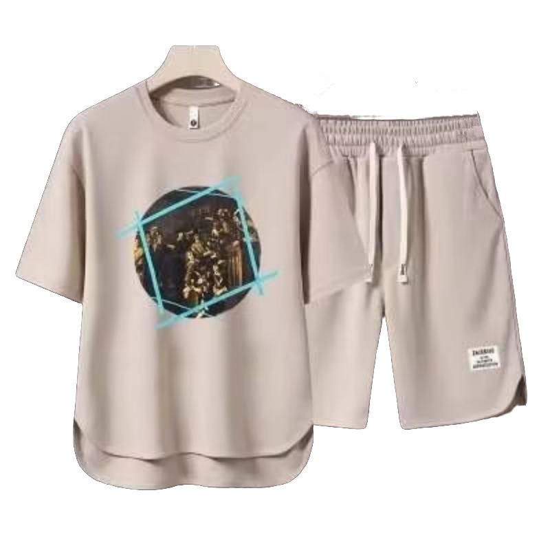 Men's Clothing 2024 Waffle Casual Summer Suit Loose Teen Short sleeved T shirt Shorts Handsome Two piece Suit_autovado.com