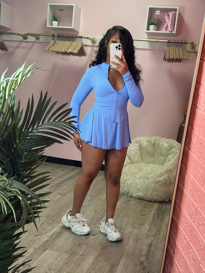 women's clothing sports casual tight waist long sleeve flared skirt two piece suit (with safety pants_autovado.com