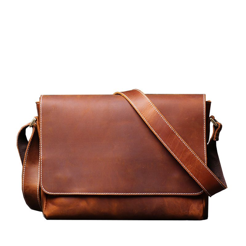 Men's Shoulder Bag New Vintage Genuine Leather Men's Bag Handmade Women's Cowhide Crossbody Bag Crazy Horse Leather Simple and High end Feeling_autovado.com