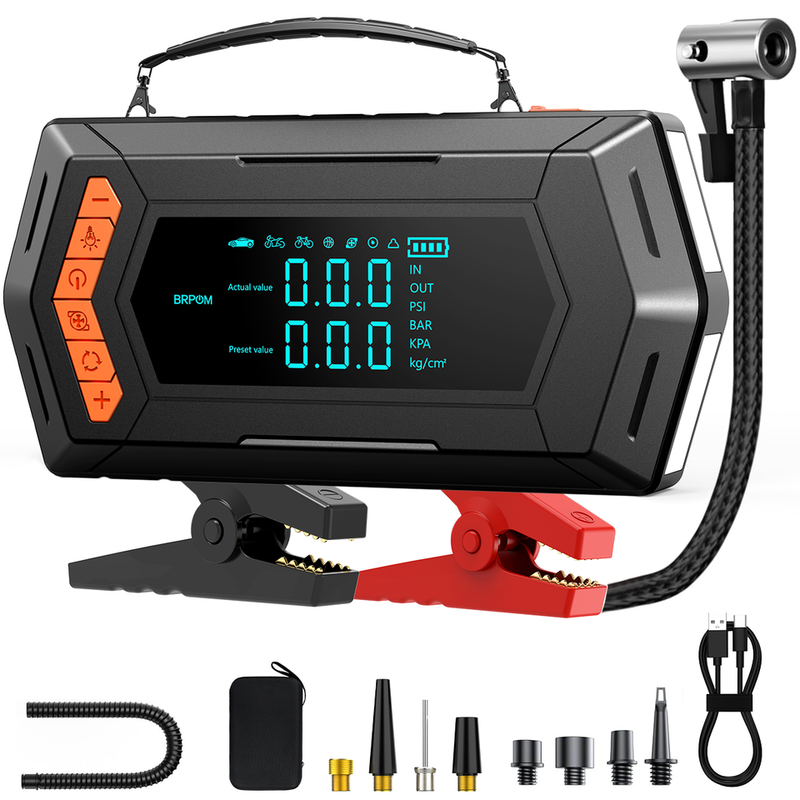 Car Emergency Power Supply With Blower, Compressor, 9000 A Battery Booster, 150 PSI Multifunctional Electric Air Pump_autovado.com