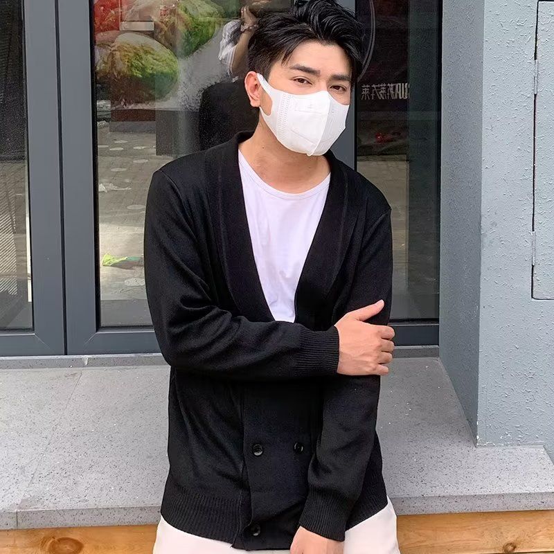 Men's Clothing fashion young men's cardigan V neck knitted sweater jacket autumn and winter style all match solid color large size tops_autovado.com