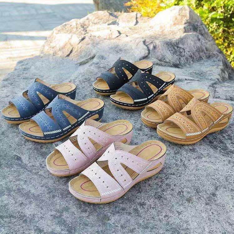 Women's fashion wedge heel platform retro sandals women's shoes plus-size slippers_autovado.com