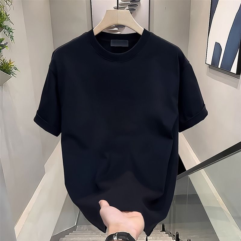 Men's clothing Summer pure cotton style handsome heavy short-sleeved T-shirt for young men and women ins brand loose printed round neck top_autovado.com