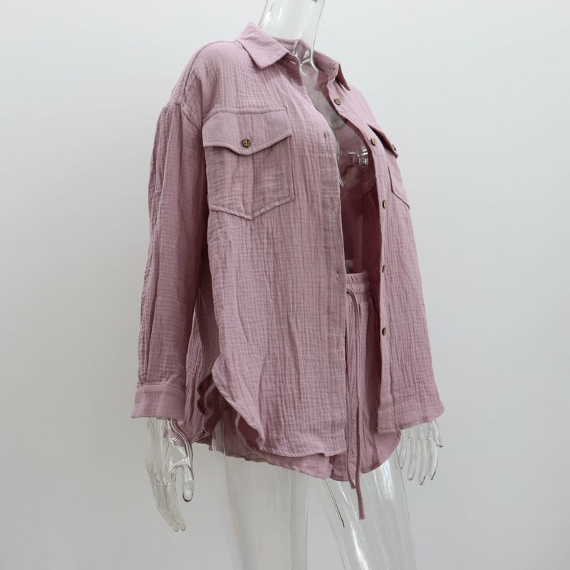 Women's Clothing new arrival lapel loose shirt high waist shorts two piece fashion casual suit_autovado.com