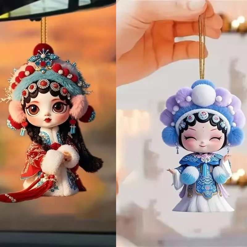 Hua Dan Chinese Style Peking Acrylic Opera Character Hanging Decoration Drama Keychain National Trend Bag Pendant_autovado.com
