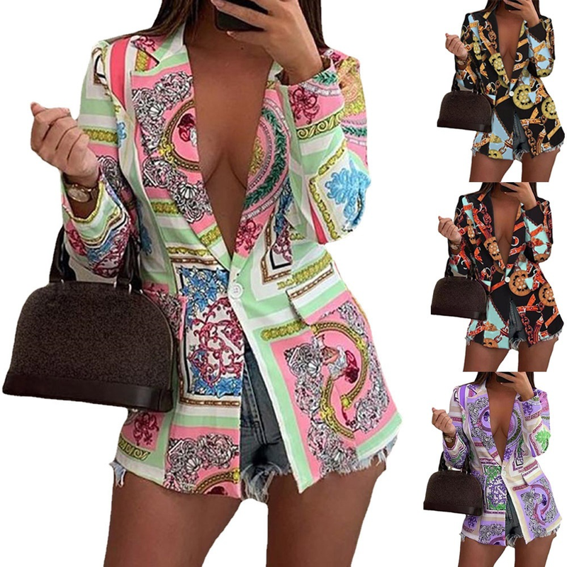 Women's autumn and winter new long-sleeved fashion sexy printed small suit jacket_autovado.com