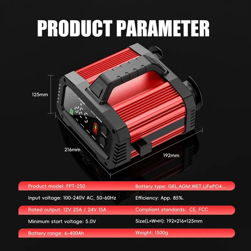 Portable 25A/15A Smart Car Battery Charger For 12V-24V Motorcycle Lead Acid AGM GEL LiFePo4 Batteries Auto Booster Pulse_autovado.com