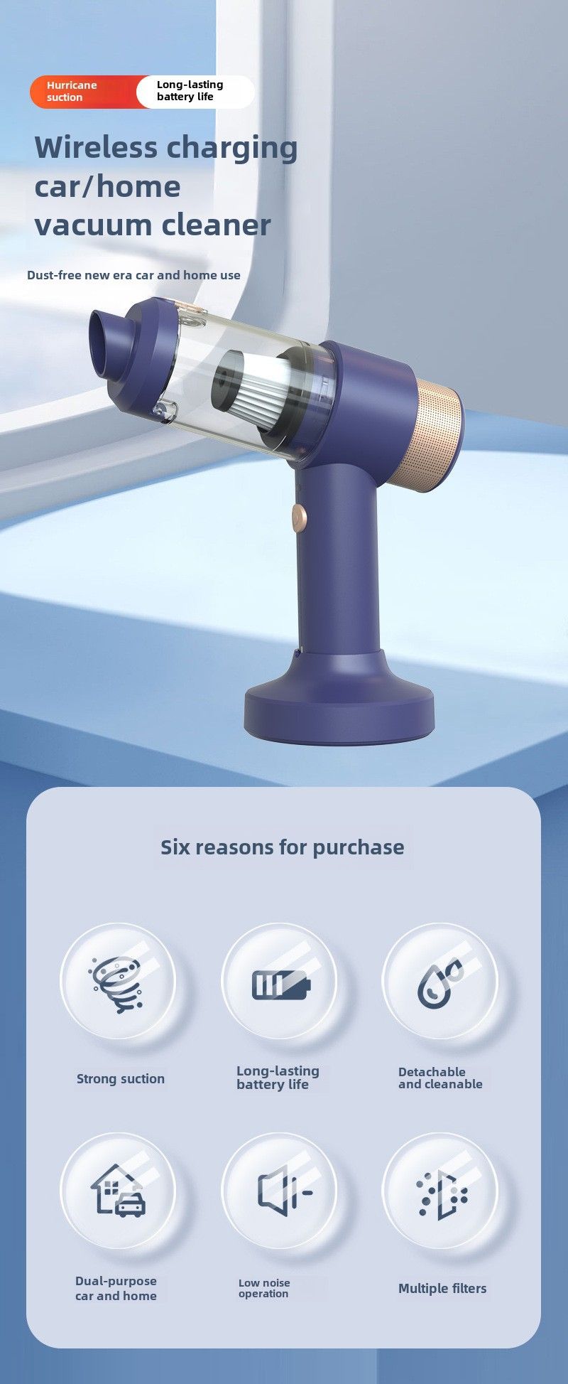 Car vacuum cleaner car wireless charging dual-purpose household small mini car high power strong suction inside the car_autovado.com