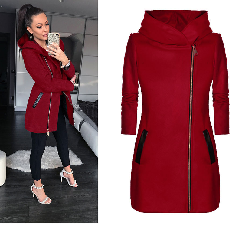 Women's Clothing fashion side zipper plus velvet coat hooded jacket sweatshirt women_autovado.com