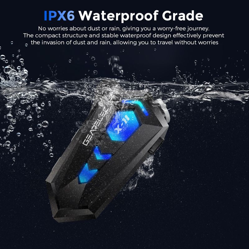 GEARELEC X11 Motorcycle Bluetooth Helmet Hands Free Call IPX6 Waterproof 1000mAh Headset Speakers HiFi Stereo RGB Light_autovado.com
