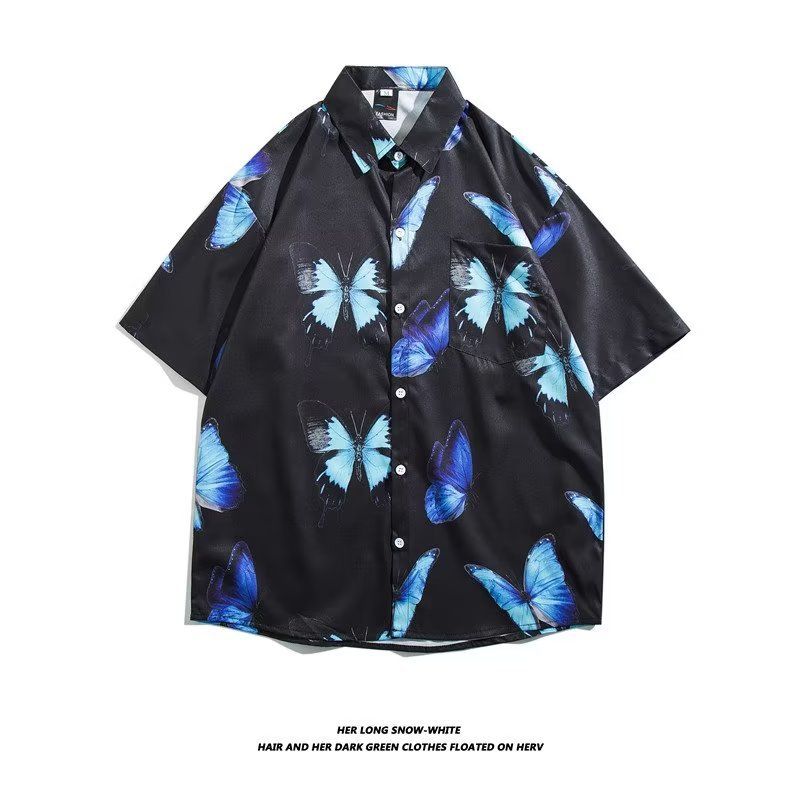 Men's clothing Retro Flower Shirt Short Sleeve Summer Vintage Loose Lapel Shirt Couple Jacket Wholesale_autovado.com